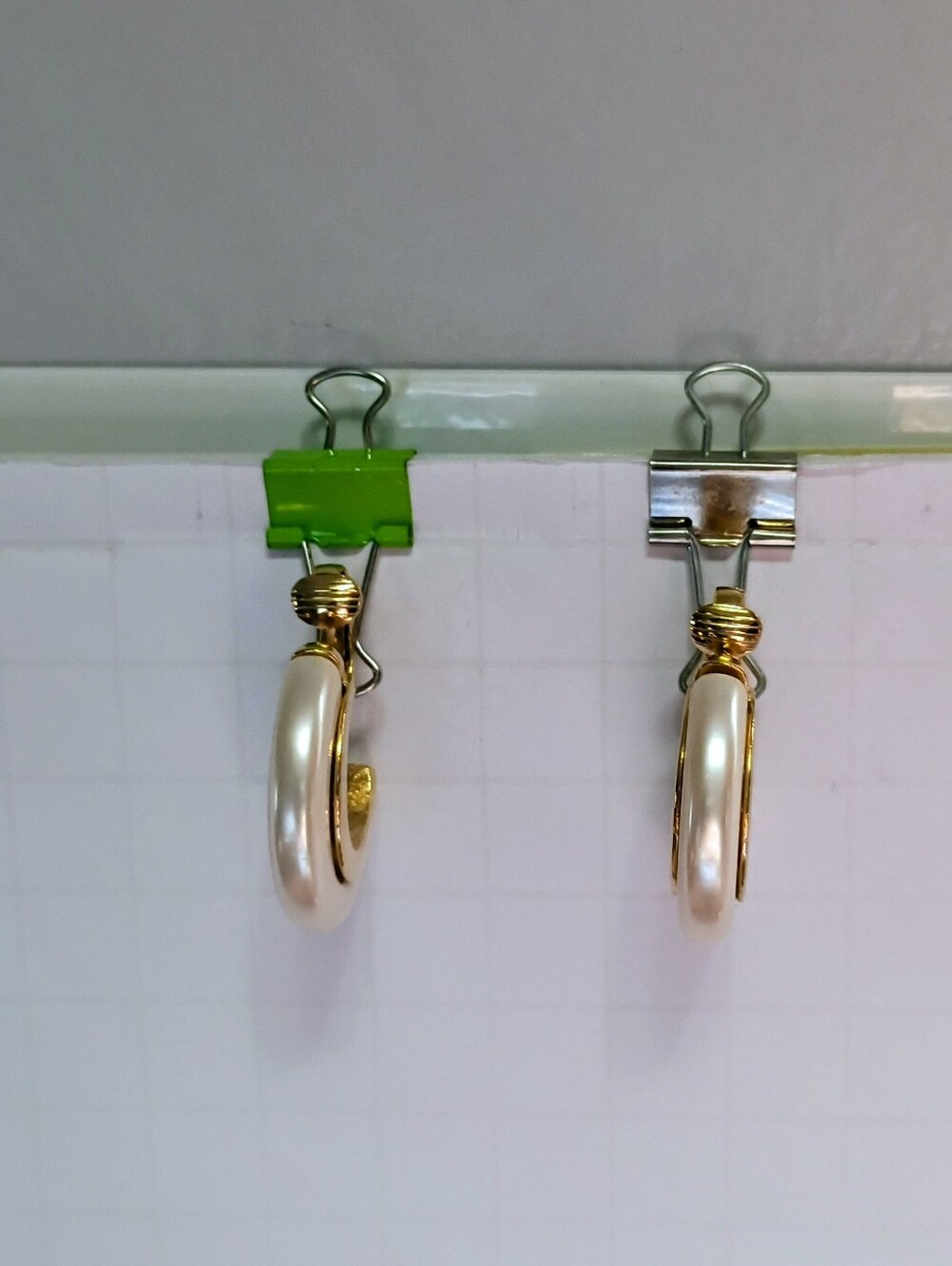 Pearl Hoop Earrings with Gold Accents - Ivory Clip On